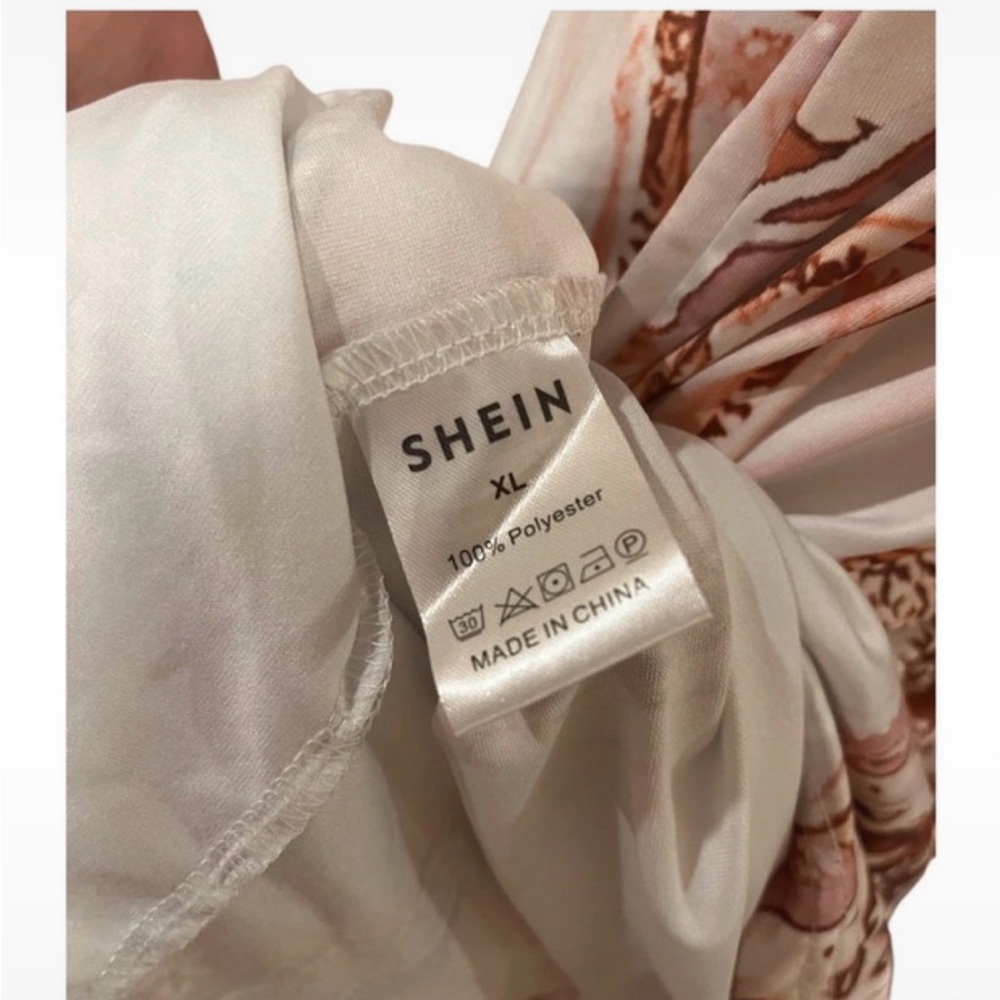 SHEIN Marble-Print Slip Midi Dress in Cream and Rose Gold - Picture 4 of 4